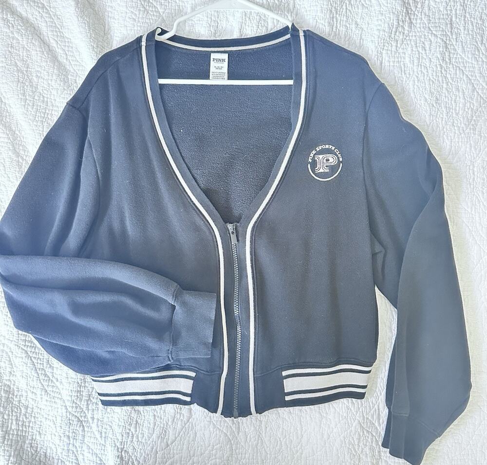 PINK Victorias Secret Cardigan Sweater Womens XL Full Zip Cropped Sports Club